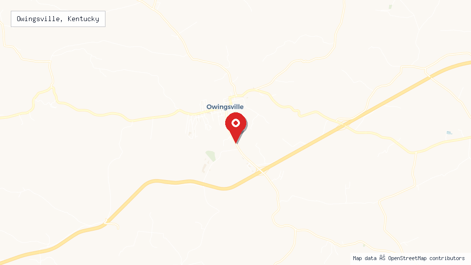 Street map of Owingsville, Kentucky with location pin