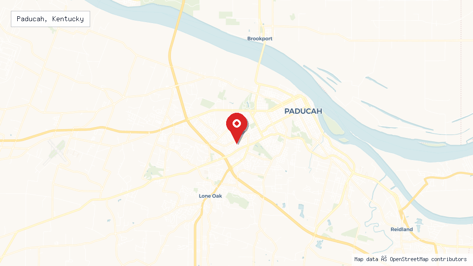 Street map of Paducah, Kentucky with location pin