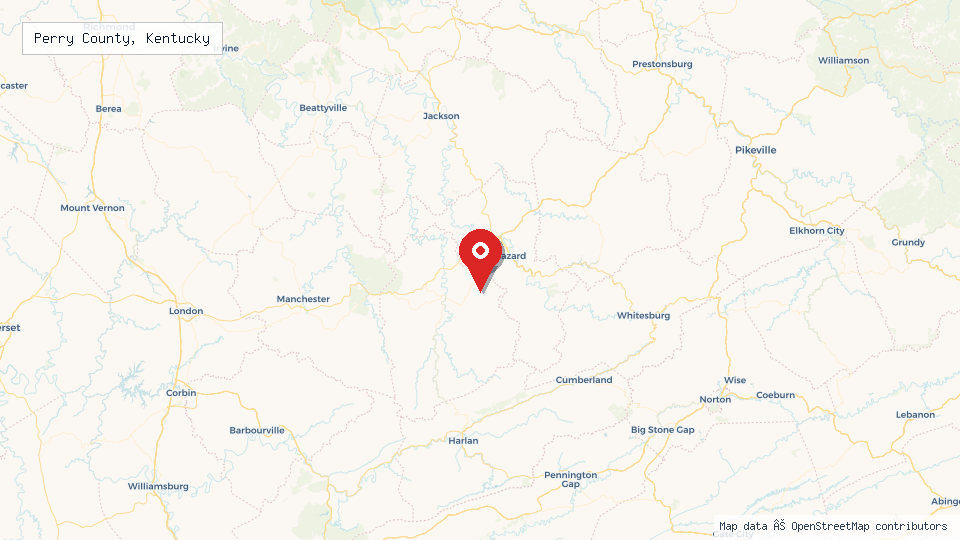 Street map of Perry County, Kentucky with location pin