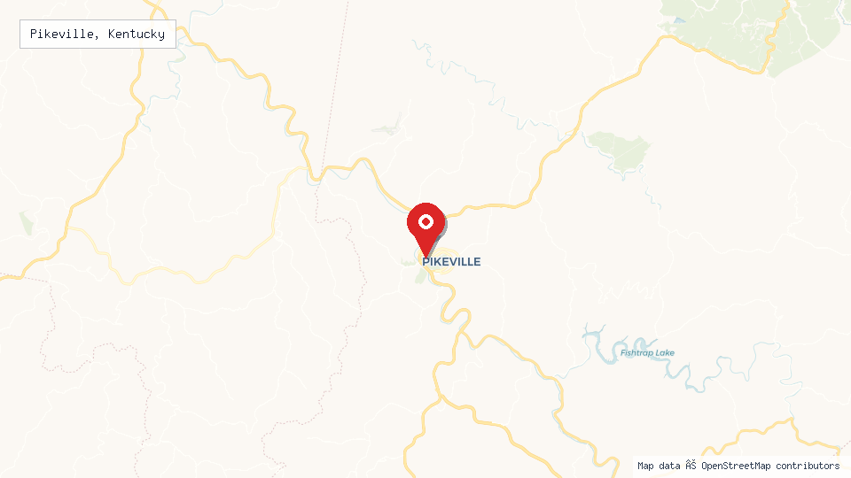Street map of Pikeville, Kentucky with location pin