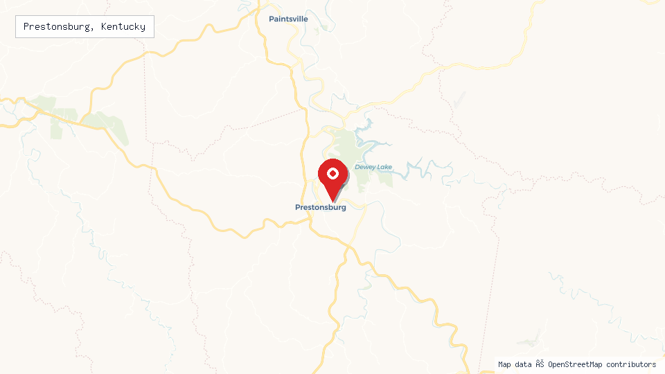 Street map of Prestonsburg, Kentucky with location pin