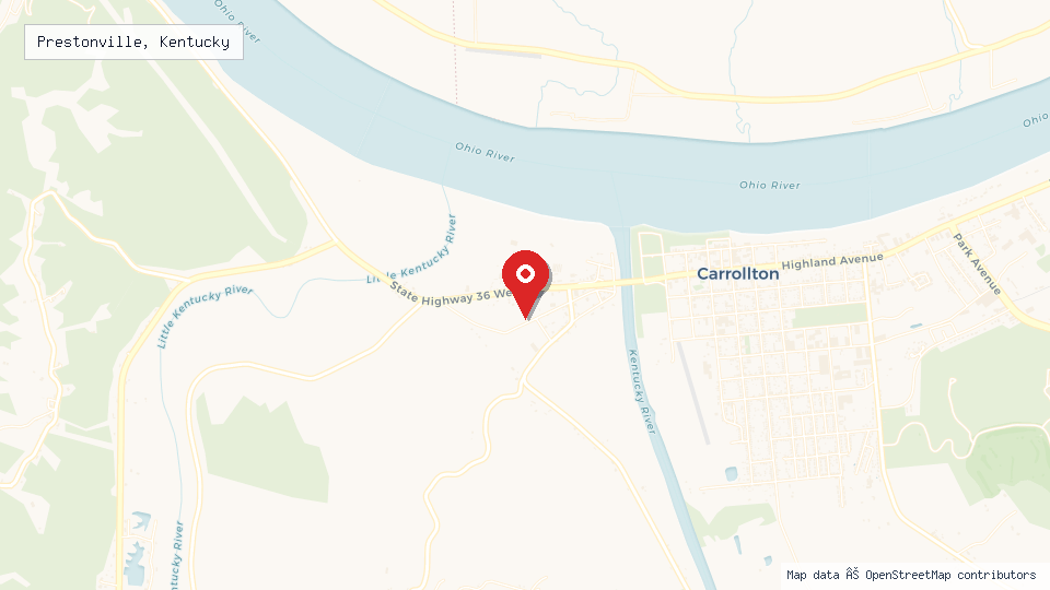 Street map of Prestonville, Kentucky with location pin