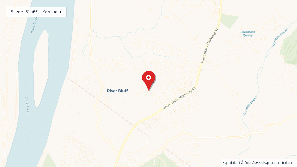 Street map of River Bluff, Kentucky with location pin