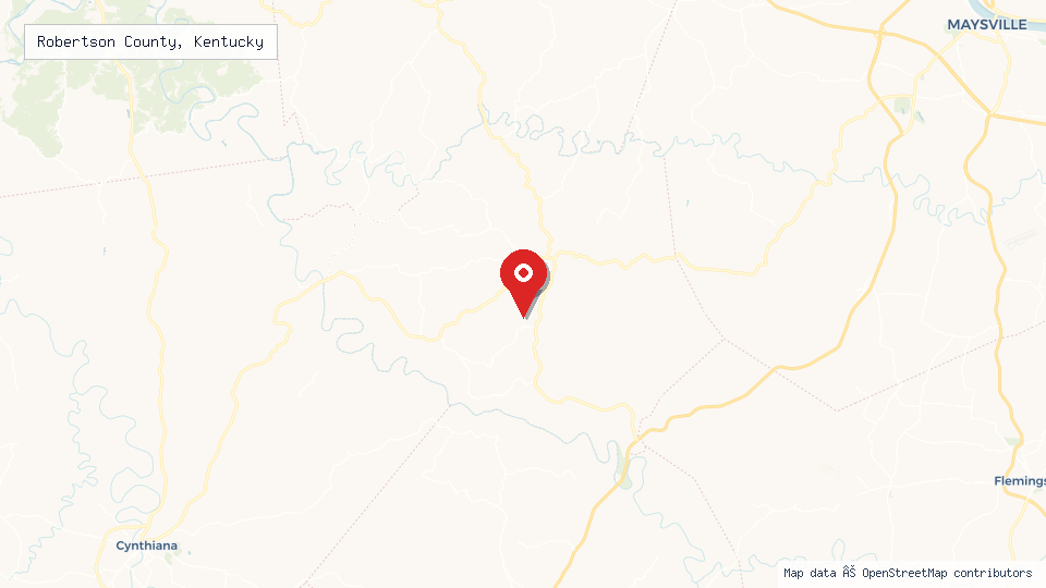Street map of Robertson County, Kentucky with location pin