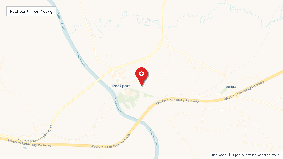 Street map of Rockport, Kentucky with location pin