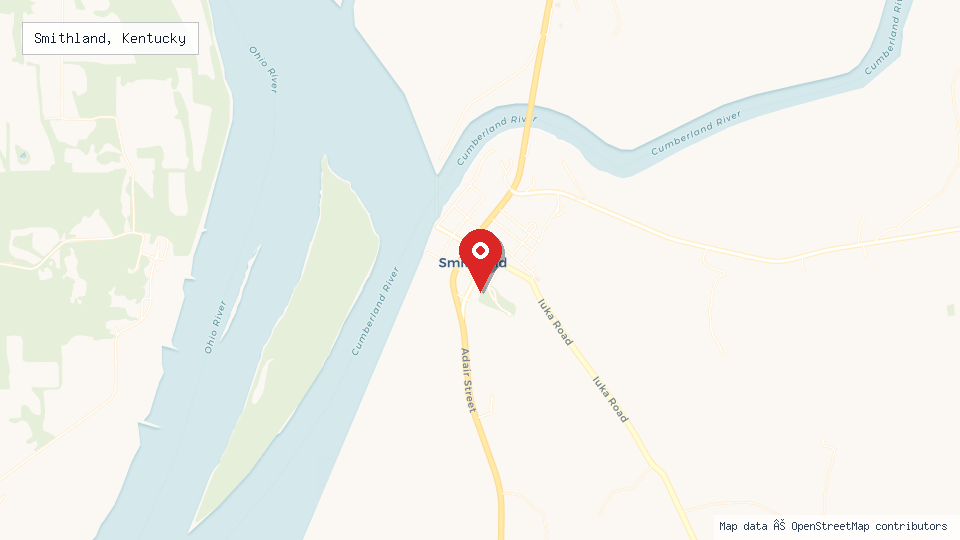 Street map of Smithland, Kentucky with location pin