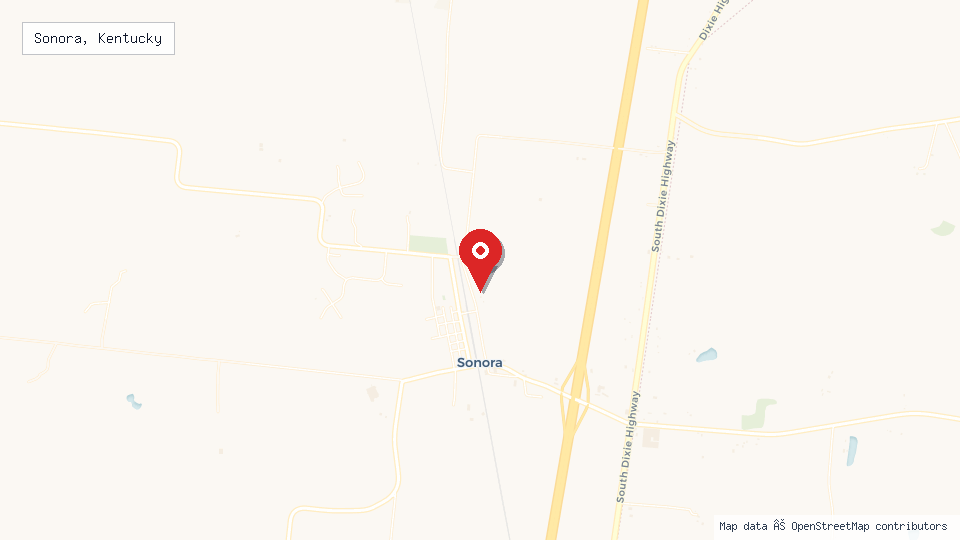 Street map of Sonora, Kentucky with location pin