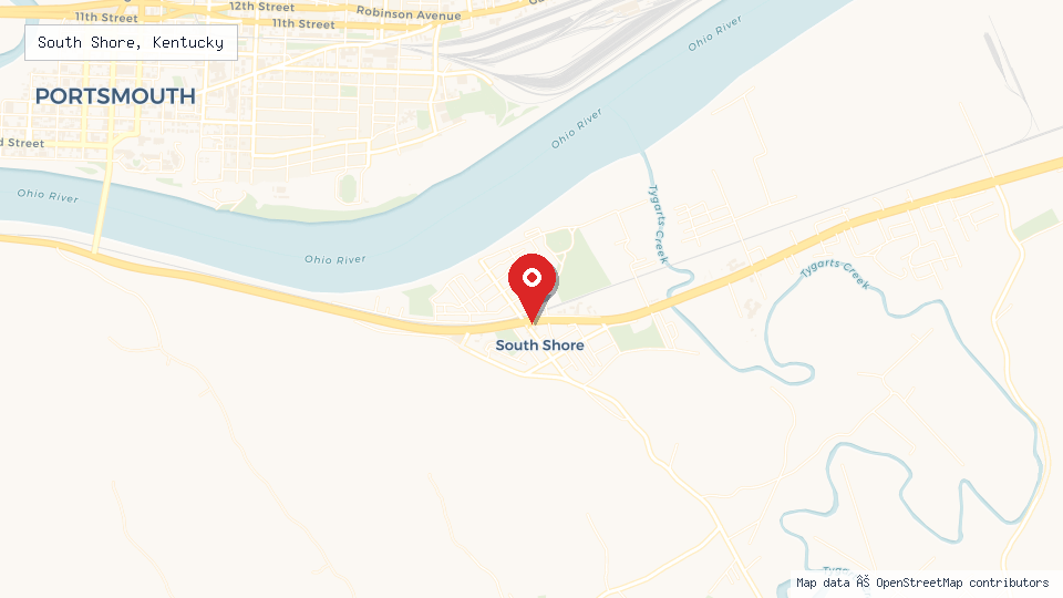 Street map of South Shore, Kentucky with location pin