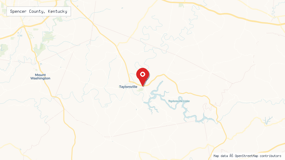 Street map of Spencer County, Kentucky with location pin