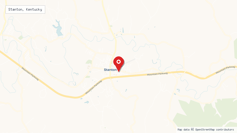 Street map of Stanton, Kentucky with location pin