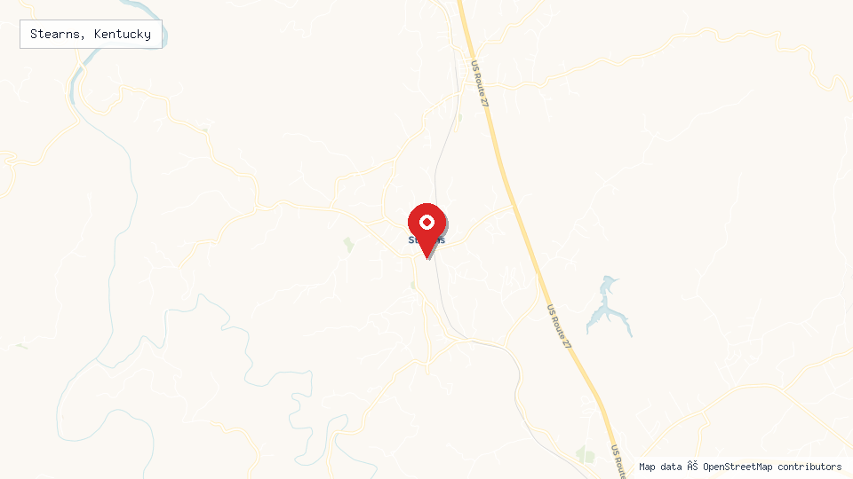 Street map of Stearns, Kentucky with location pin