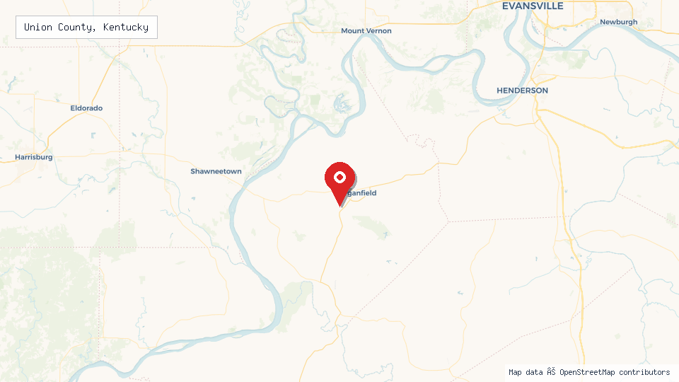 Street map of Union County, Kentucky with location pin
