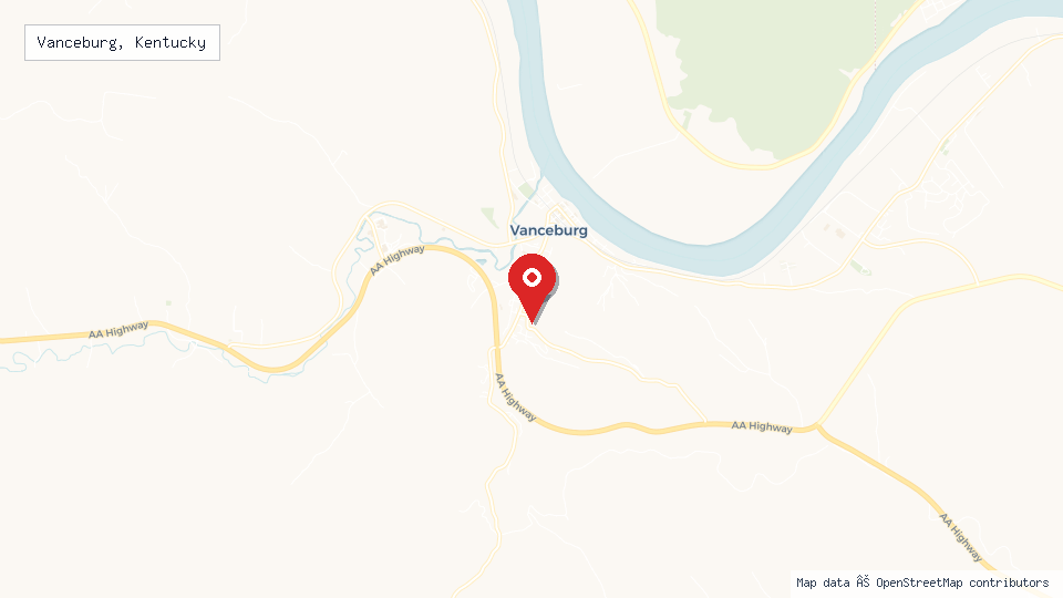 Street map of Vanceburg, Kentucky with location pin