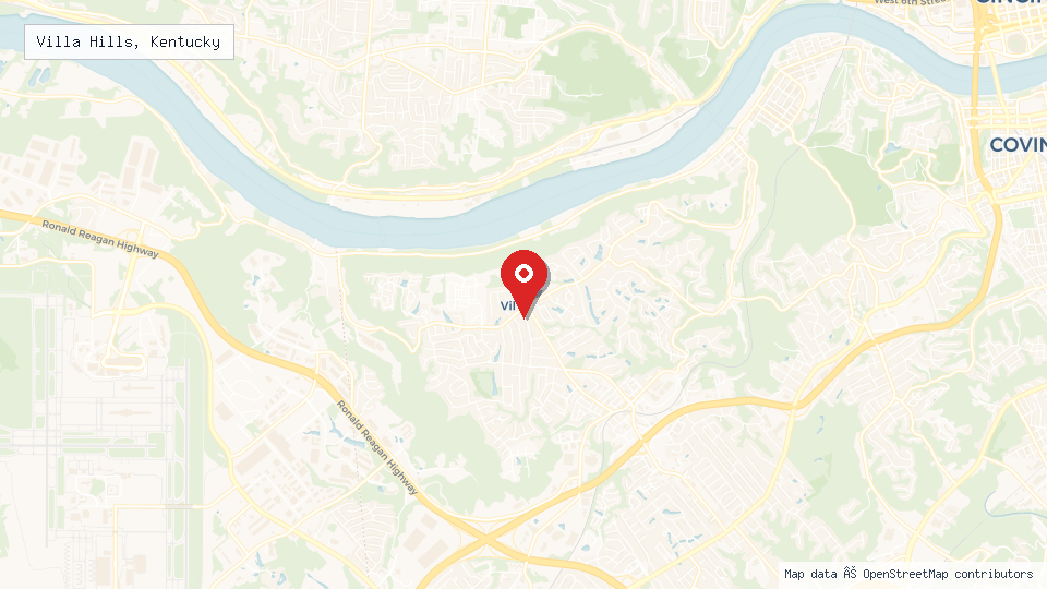 Street map of Villa Hills, Kentucky with location pin