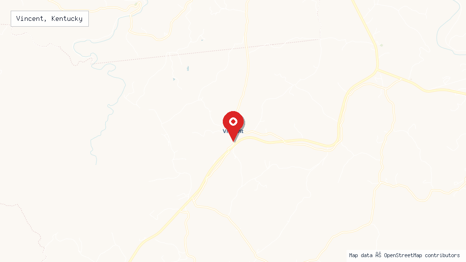 Street map of Vincent, Kentucky with location pin