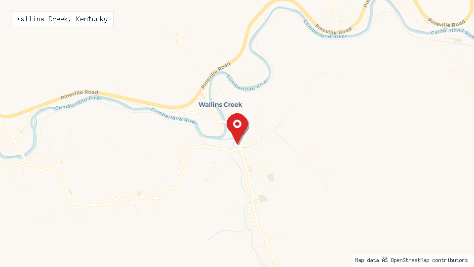 Street map of Wallins Creek, Kentucky with location pin