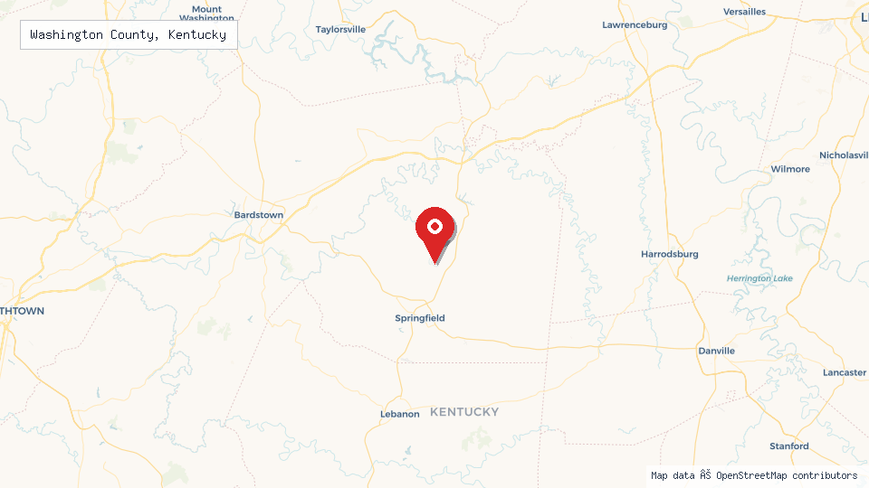 Street map of Washington County, Kentucky with location pin