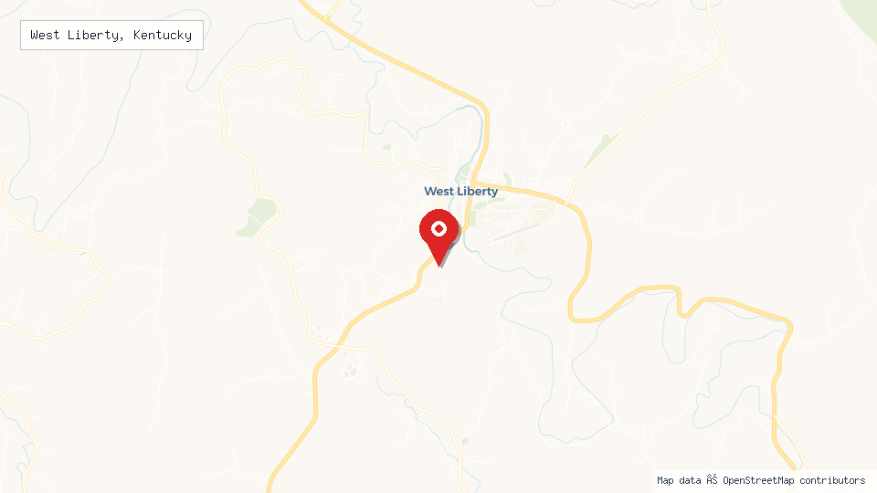 Street map of West Liberty, Kentucky with location pin