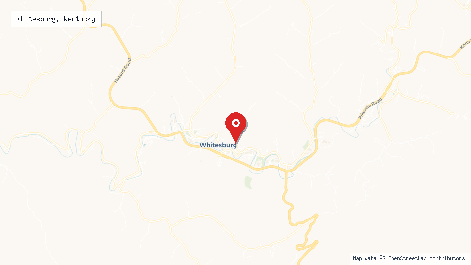Street map of Whitesburg, Kentucky with location pin