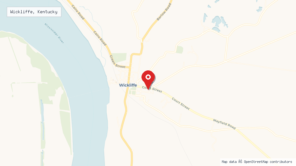Street map of Wickliffe, Kentucky with location pin
