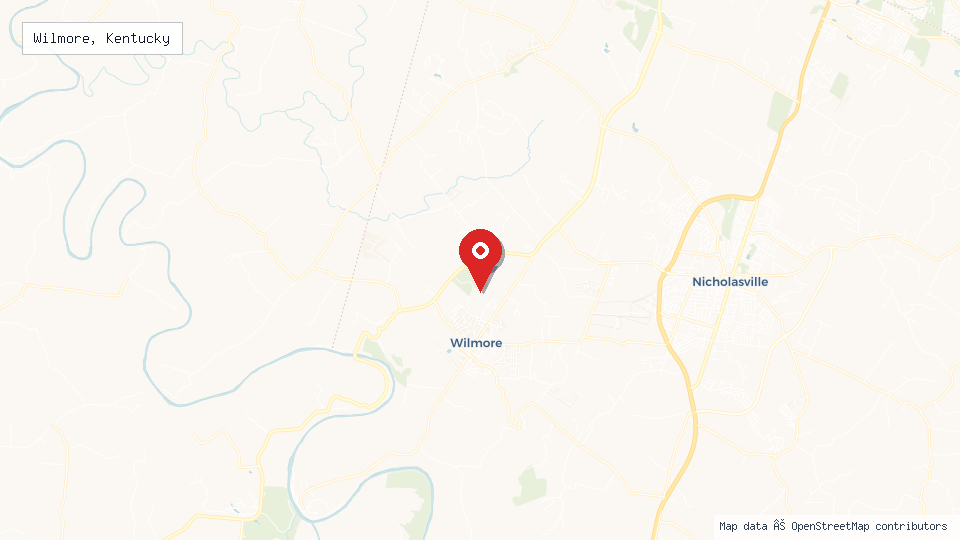 Street map of Wilmore, Kentucky with location pin