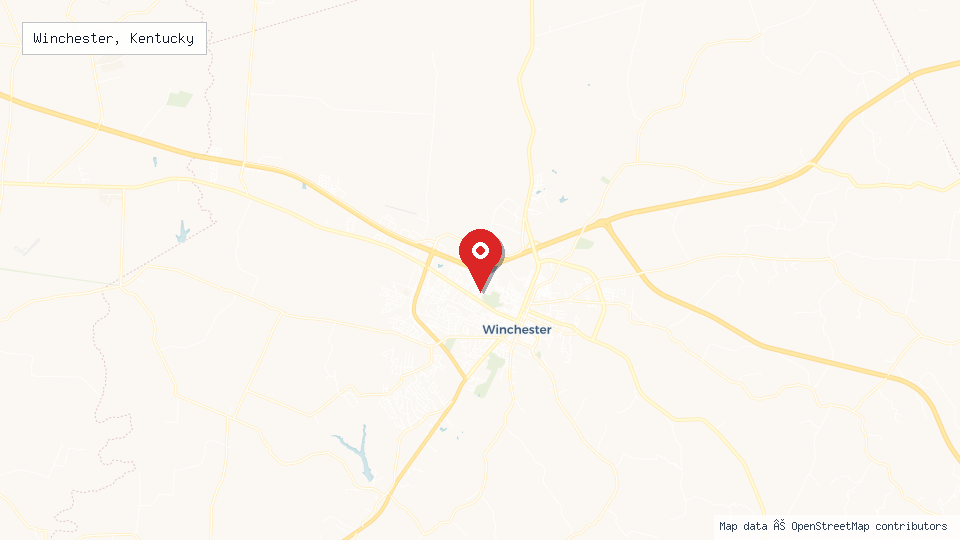 Street map of Winchester, Kentucky with location pin