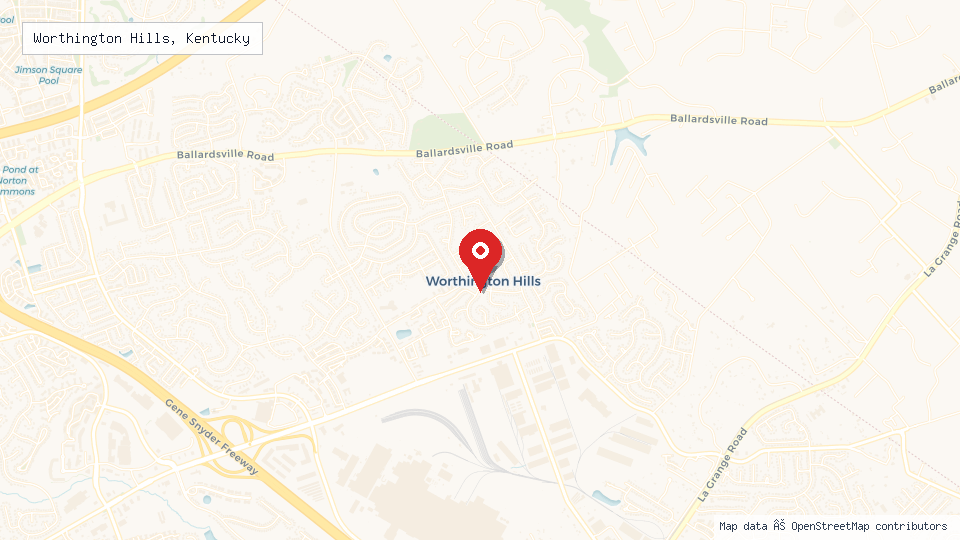 Street map of Worthington Hills, Kentucky with location pin