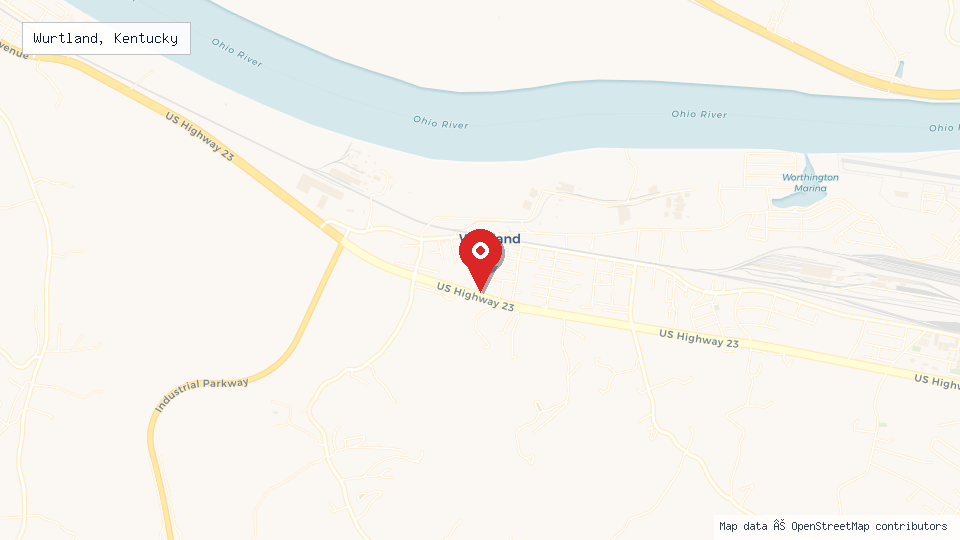 Street map of Wurtland, Kentucky with location pin