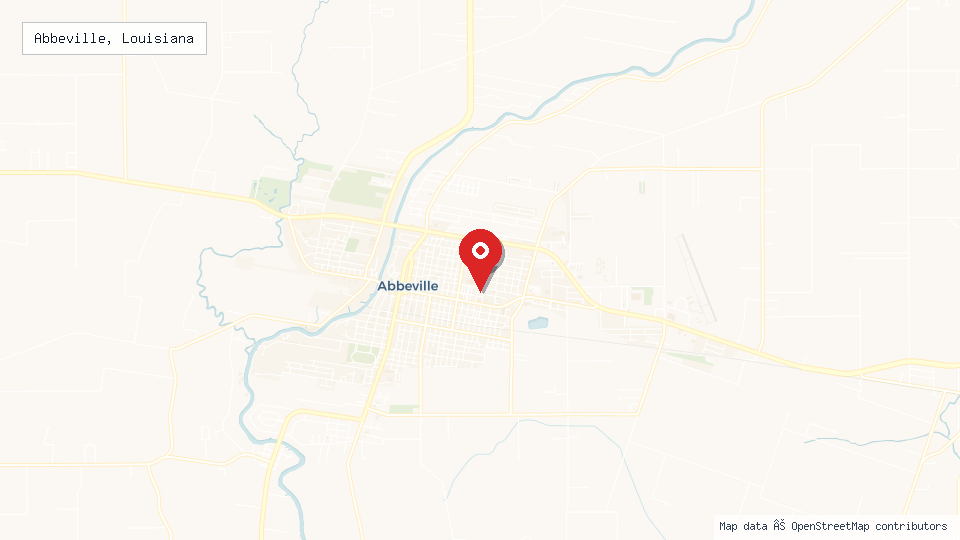 Street map of Abbeville, Louisiana with location pin