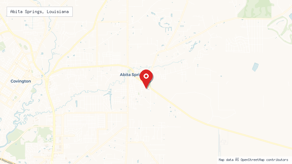 Street map of Abita Springs, Louisiana with location pin