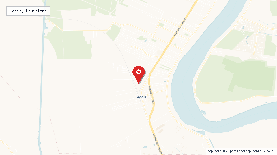 Street map of Addis, Louisiana with location pin