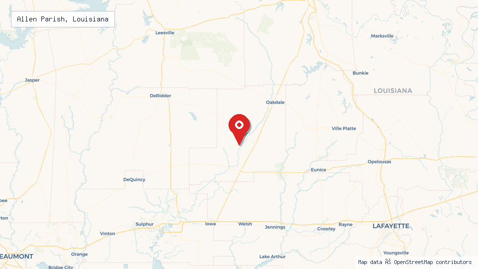 Street map of Allen Parish, Louisiana with location pin