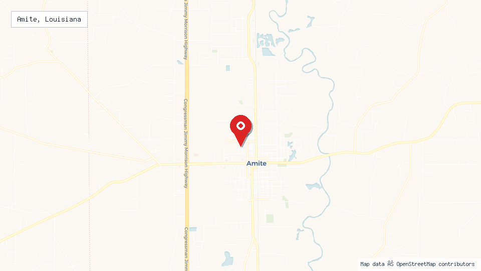 Street map of Amite, Louisiana with location pin