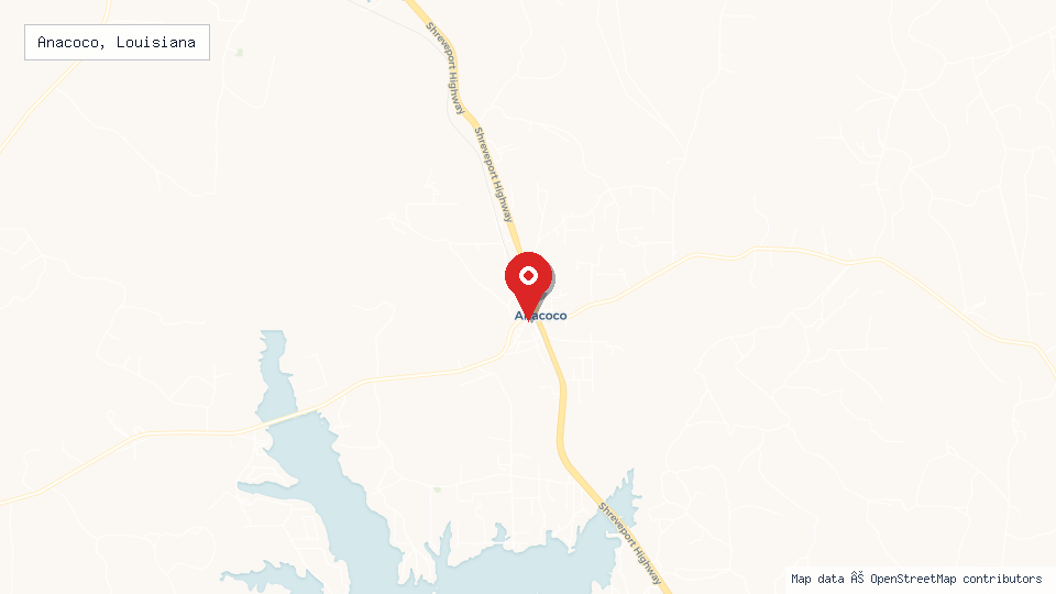 Street map of Anacoco, Louisiana with location pin