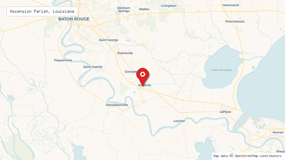 Street map of Ascension Parish, Louisiana with location pin