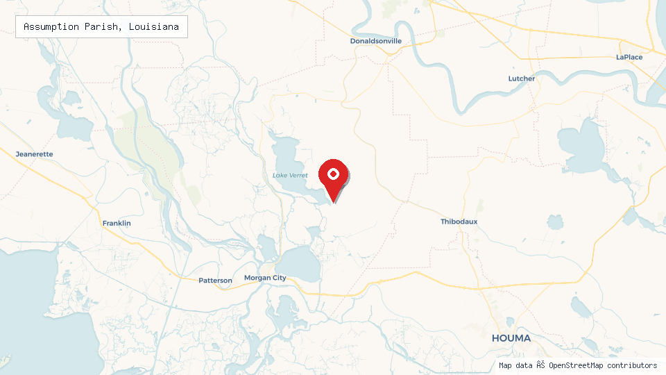 Street map of Assumption Parish, Louisiana with location pin