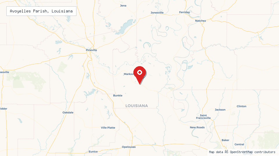 Street map of Avoyelles Parish, Louisiana with location pin