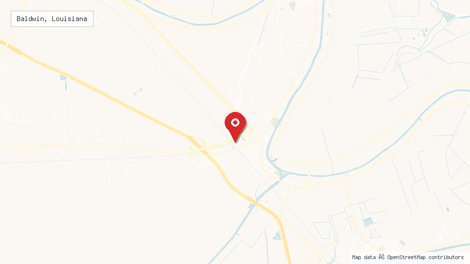 Street map of Baldwin, Louisiana with location pin
