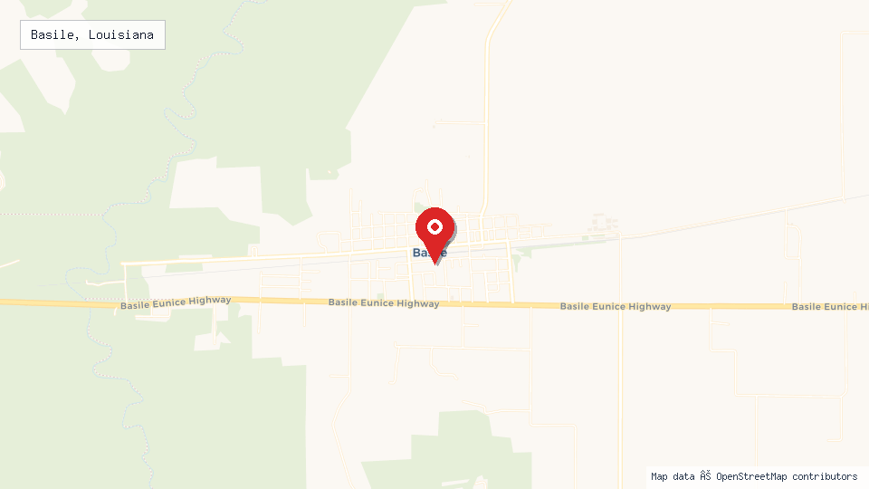 Street map of Basile, Louisiana with location pin