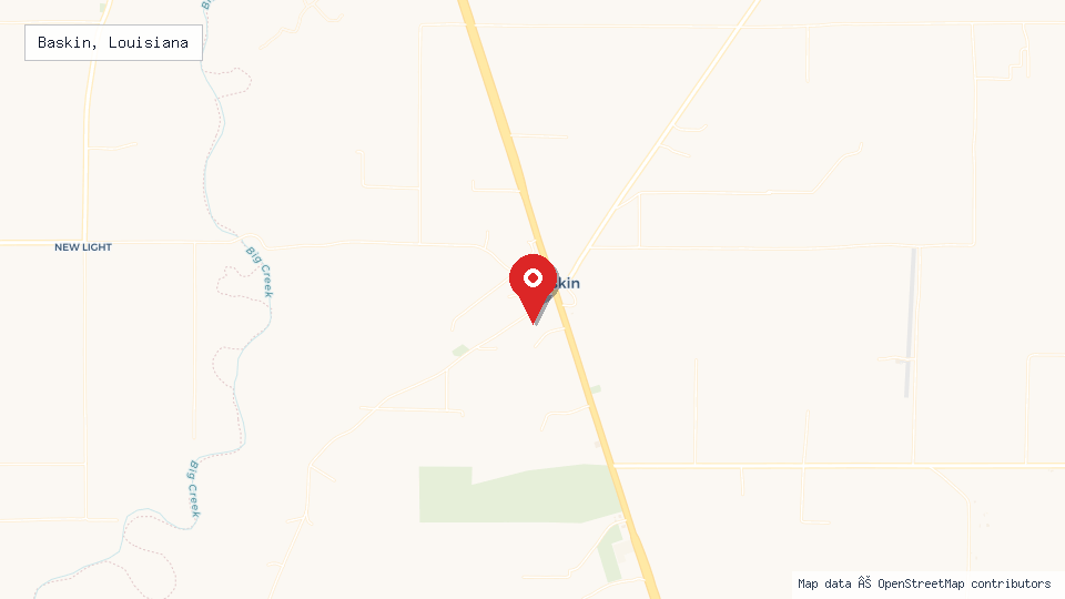 Street map of Baskin, Louisiana with location pin