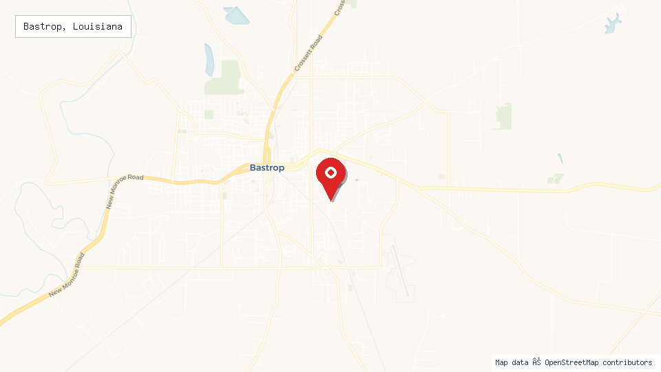 Street map of Bastrop, Louisiana with location pin
