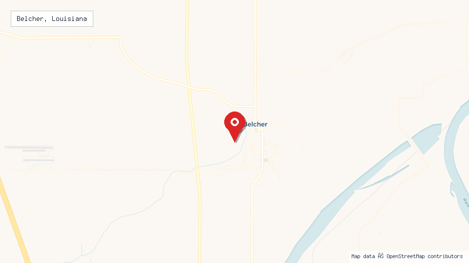 Street map of Belcher, Louisiana with location pin