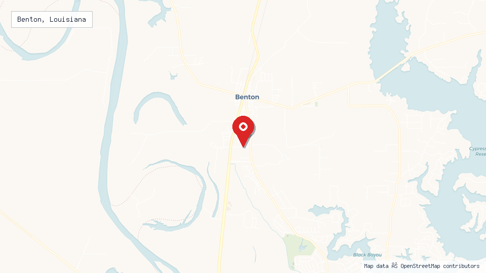 Street map of Benton, Louisiana with location pin