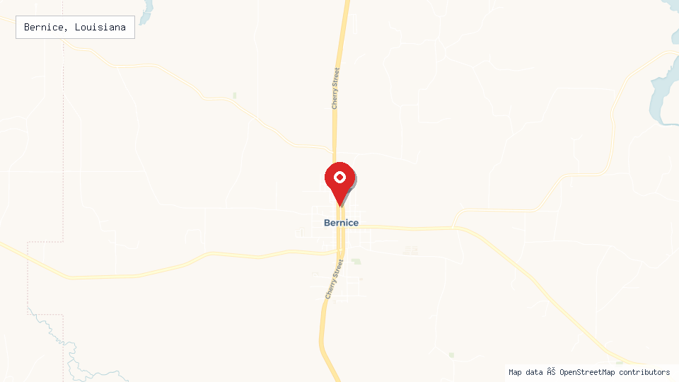 Street map of Bernice, Louisiana with location pin