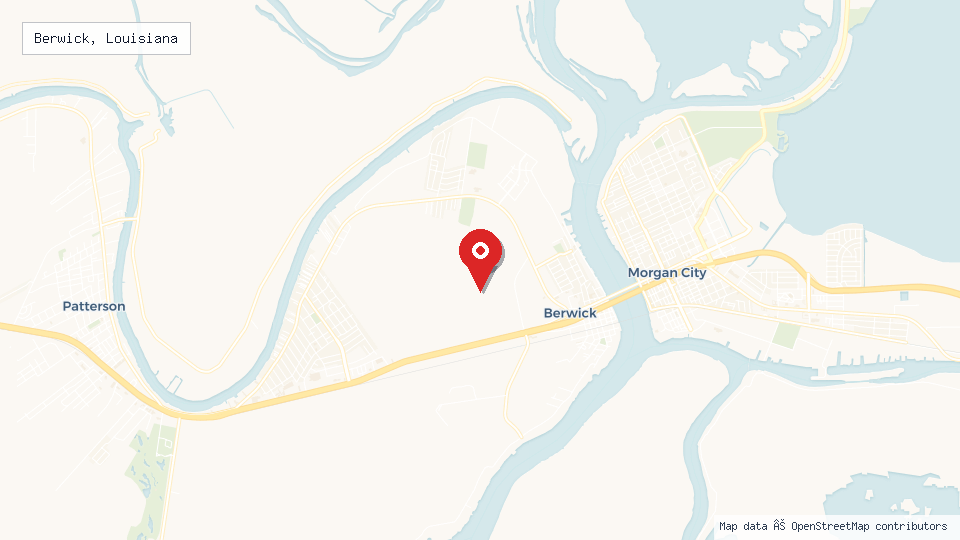 Street map of Berwick, Louisiana with location pin