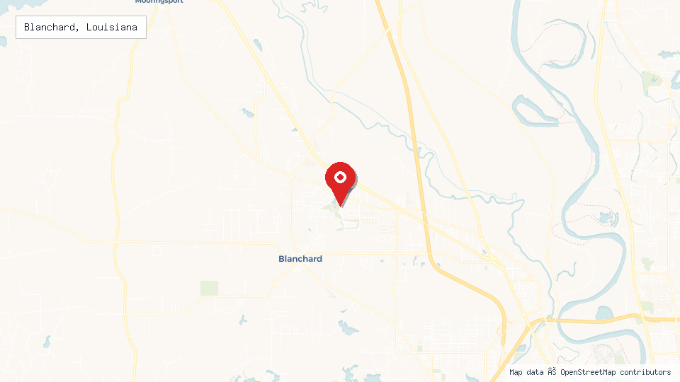Street map of Blanchard, Louisiana with location pin