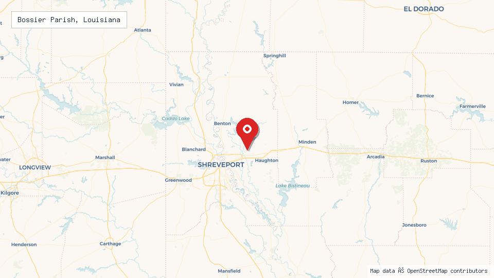 Street map of Bossier Parish, Louisiana with location pin