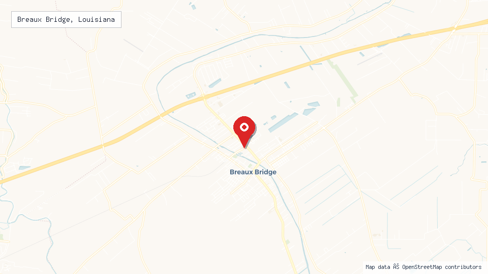 Street map of Breaux Bridge, Louisiana with location pin