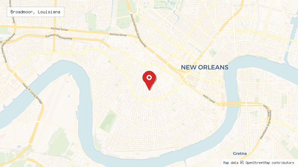 Street map of Broadmoor, Louisiana with location pin