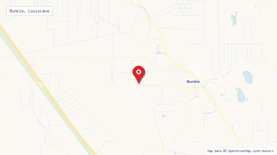 Street map of Bunkie, Louisiana with location pin